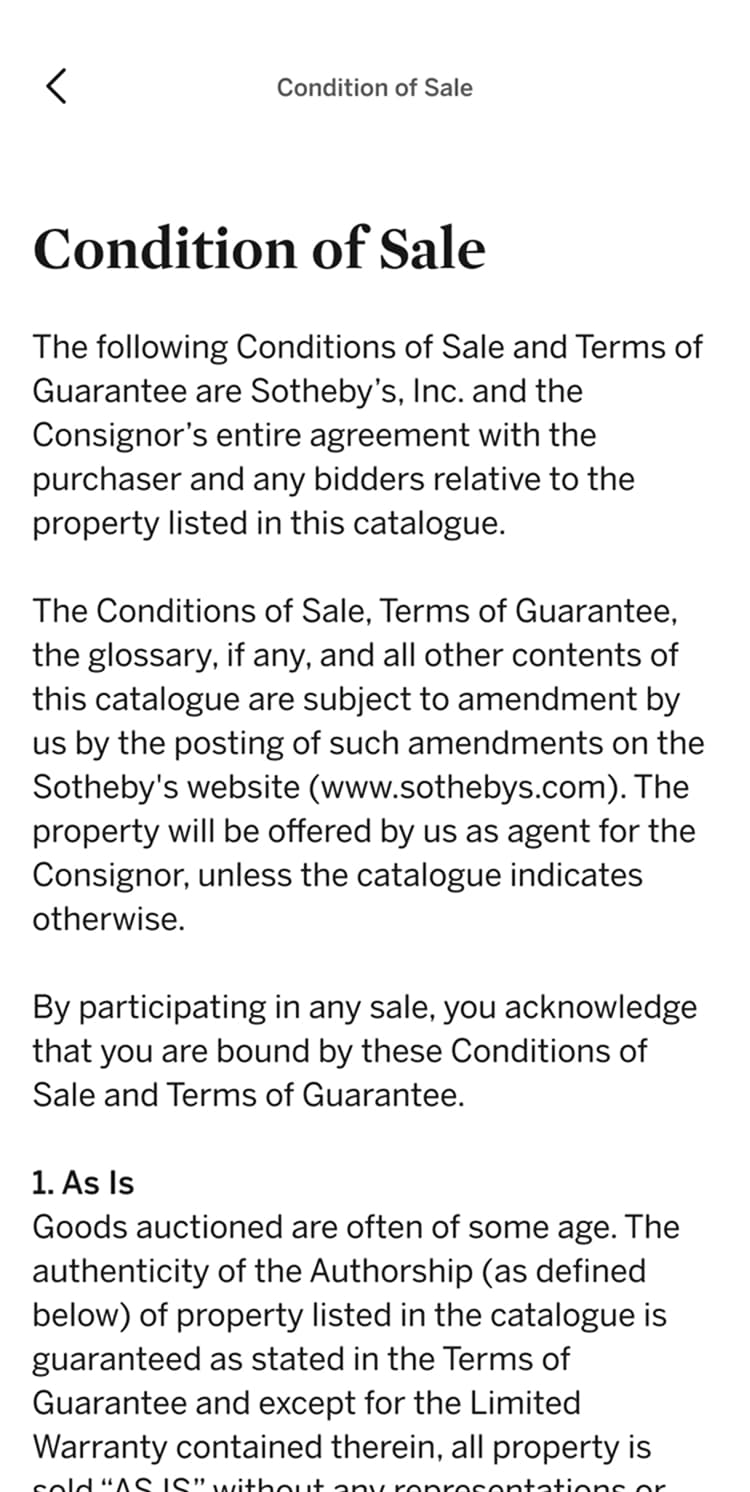 Sotheby's mobile app screen 4