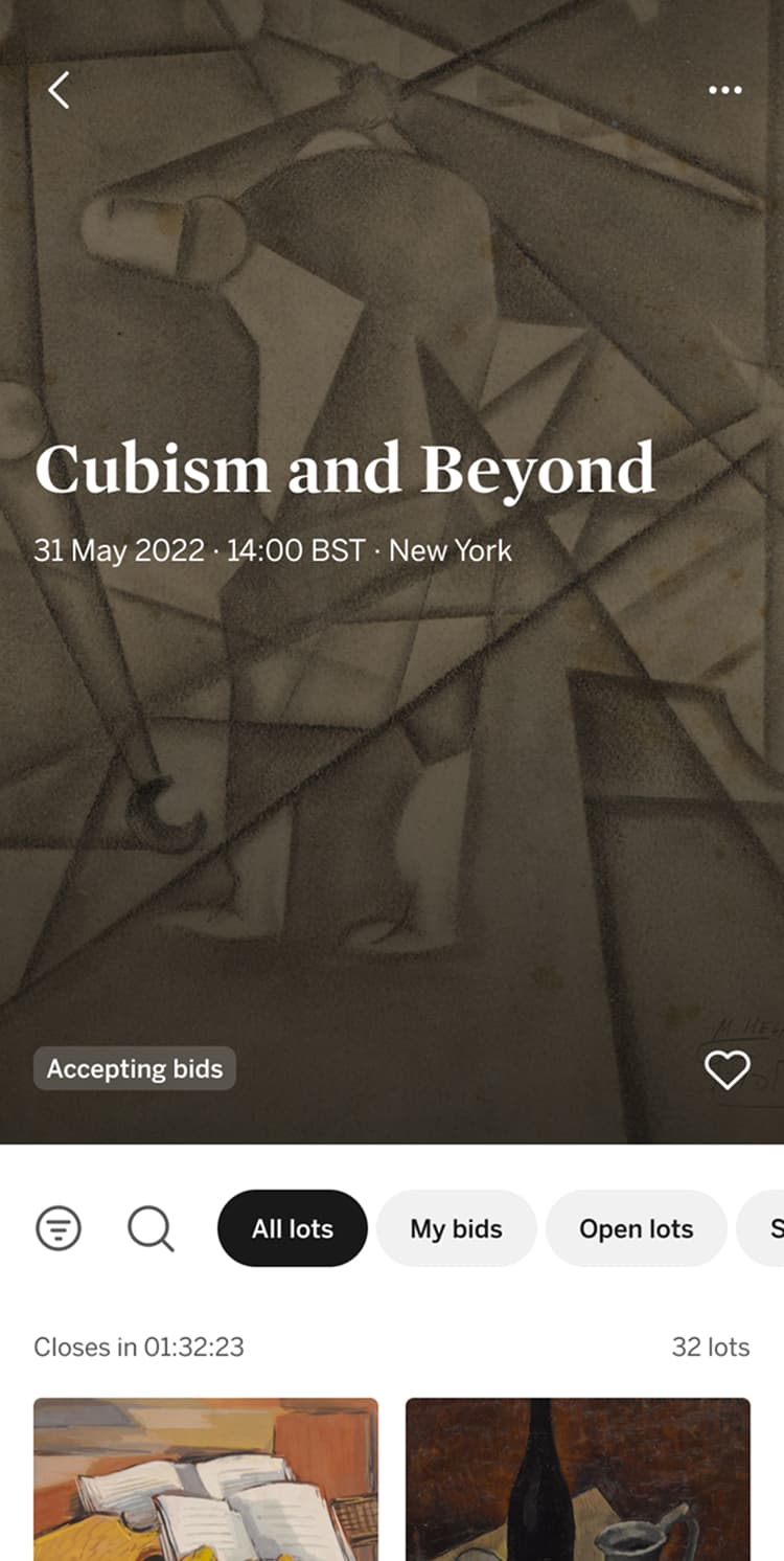 Sotheby's mobile app screen 1