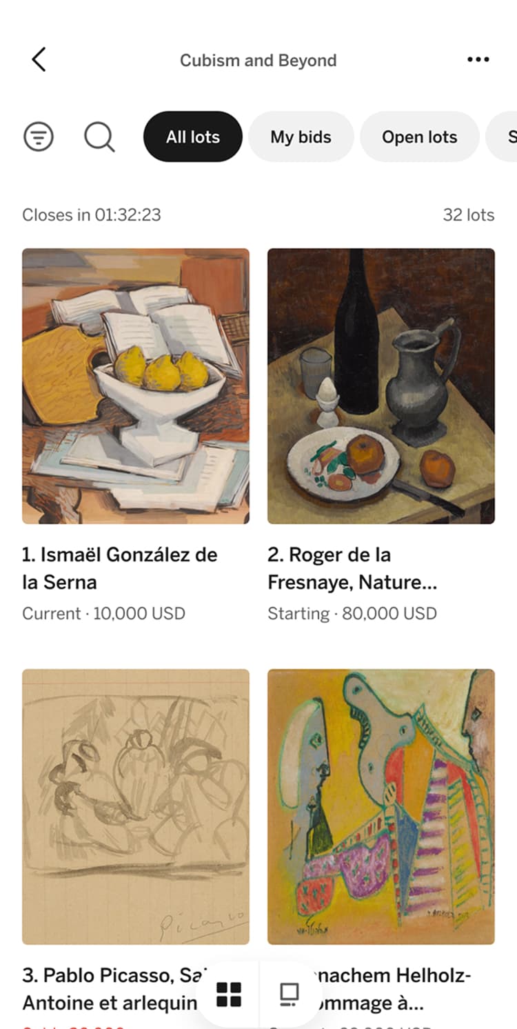 Sotheby's mobile app screen 2