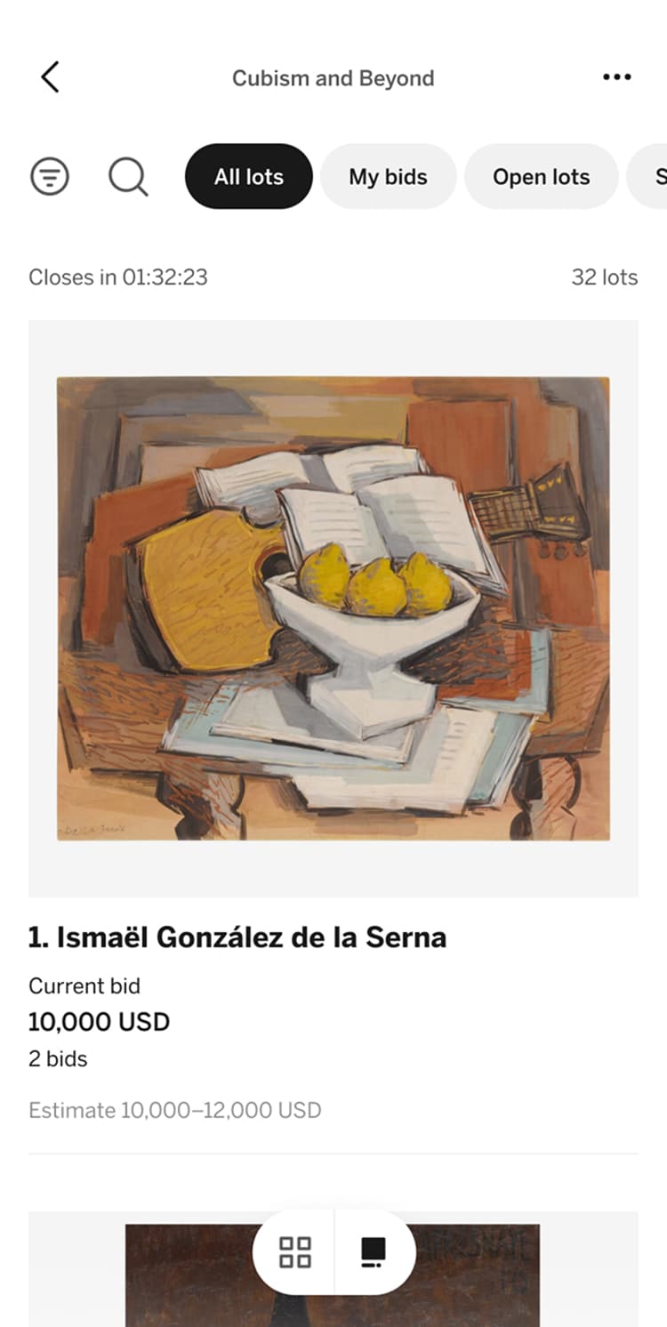 Sotheby's mobile app screen 3