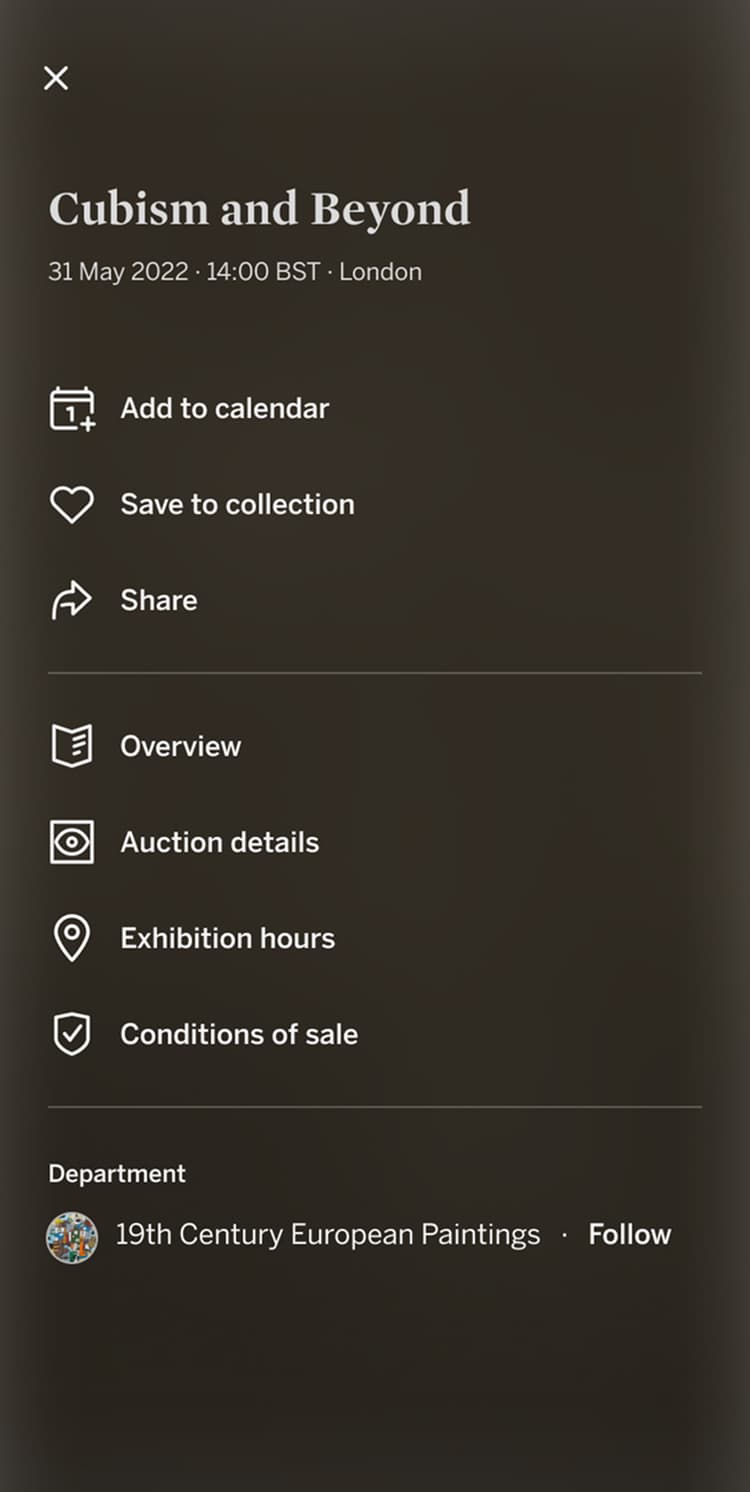 Sotheby's mobile app screen 7